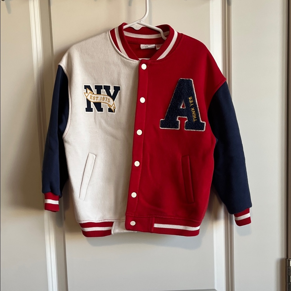 Zara Kids Red and White Varsity Jacket